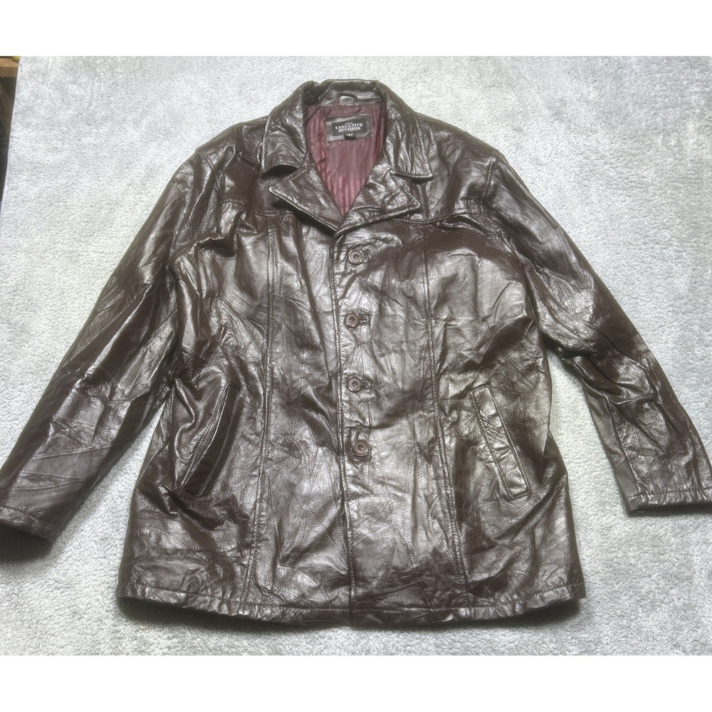 Vintage Haband Executive Division Leather Jacket Mens XL Brown Patchwork Buttons